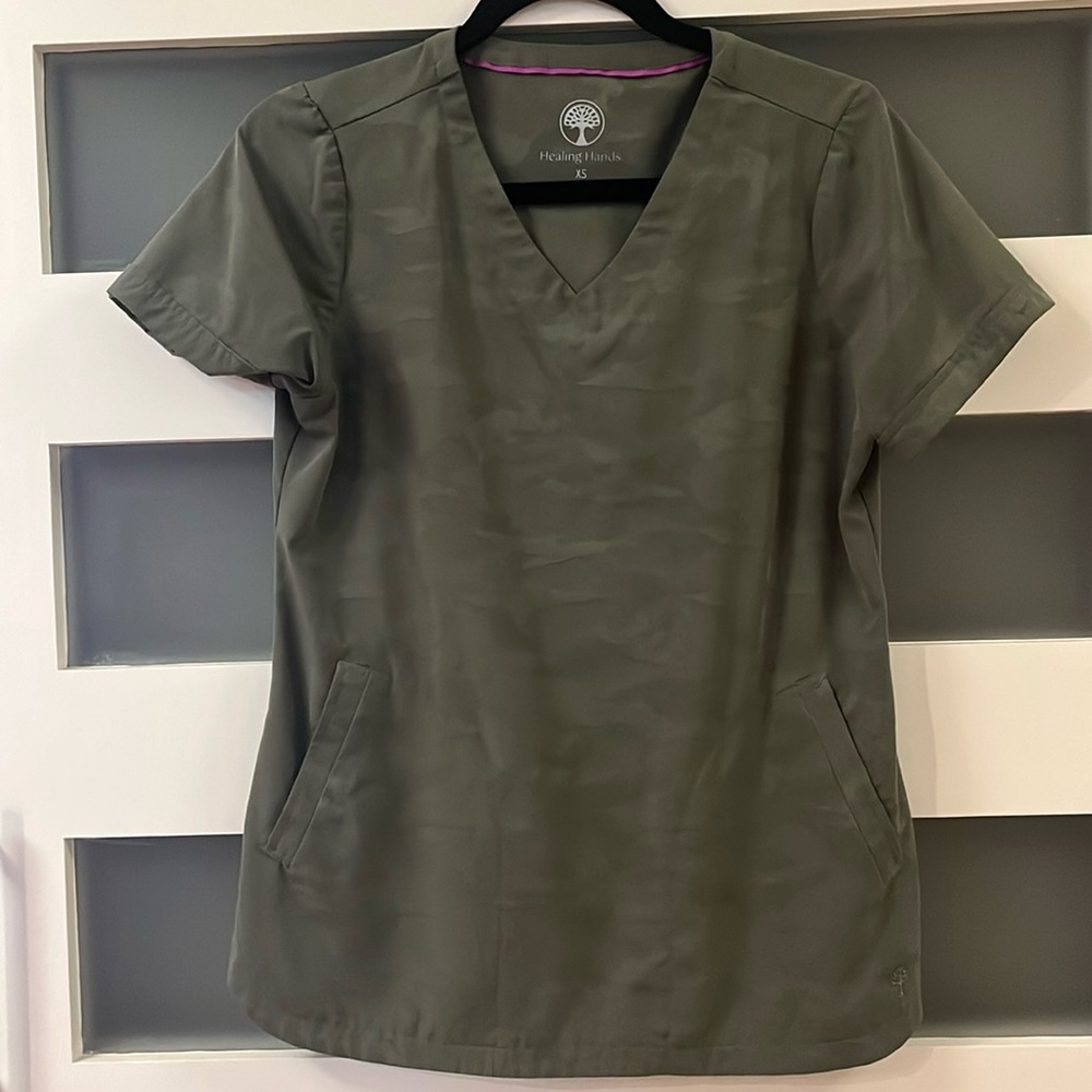 Healing Hands Camo Scrub Top